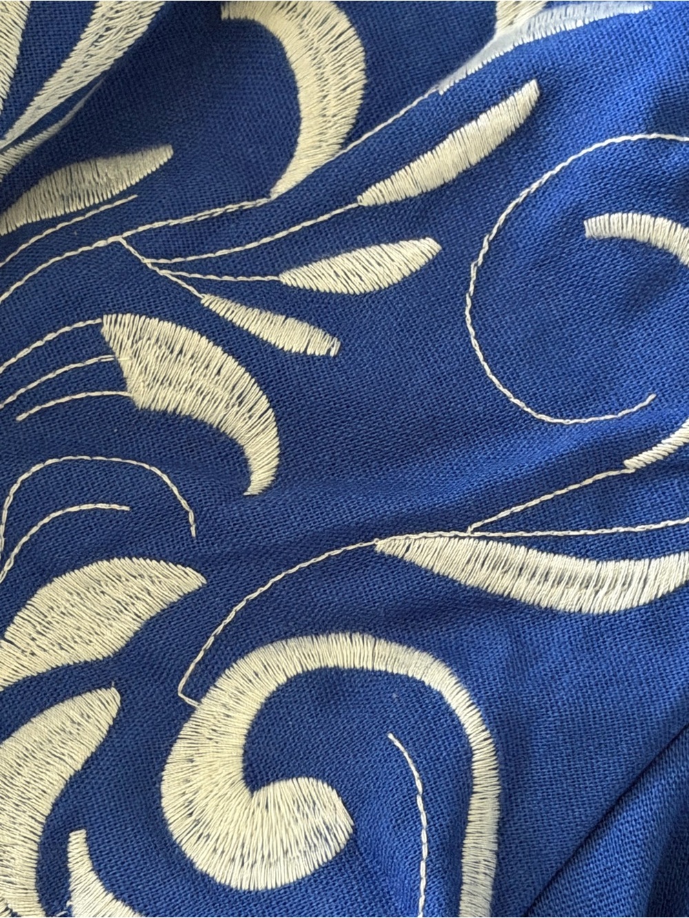 Embroidered Royal Blue Peasant Blouse with Tassel Tie - Picture 3 of 3